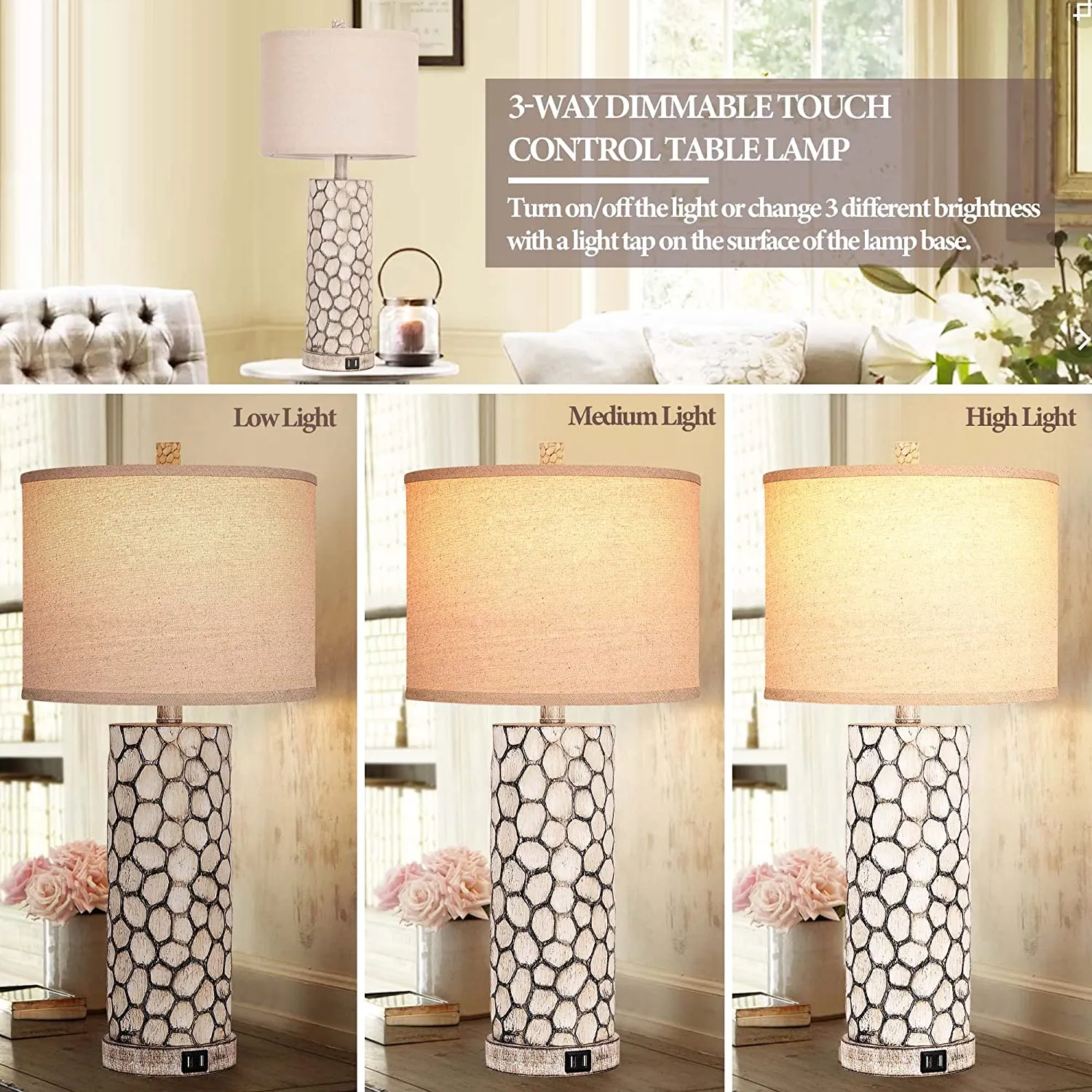 Table Lamps Set of 2 for Living Room, Farmhouse 3-Way Dimmable