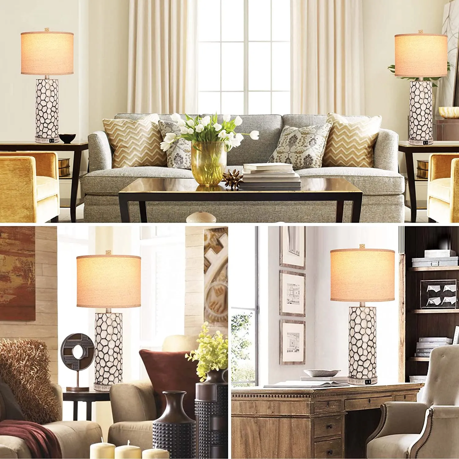 Table Lamps Set of 2 for Living Room, Farmhouse 3-Way Dimmable