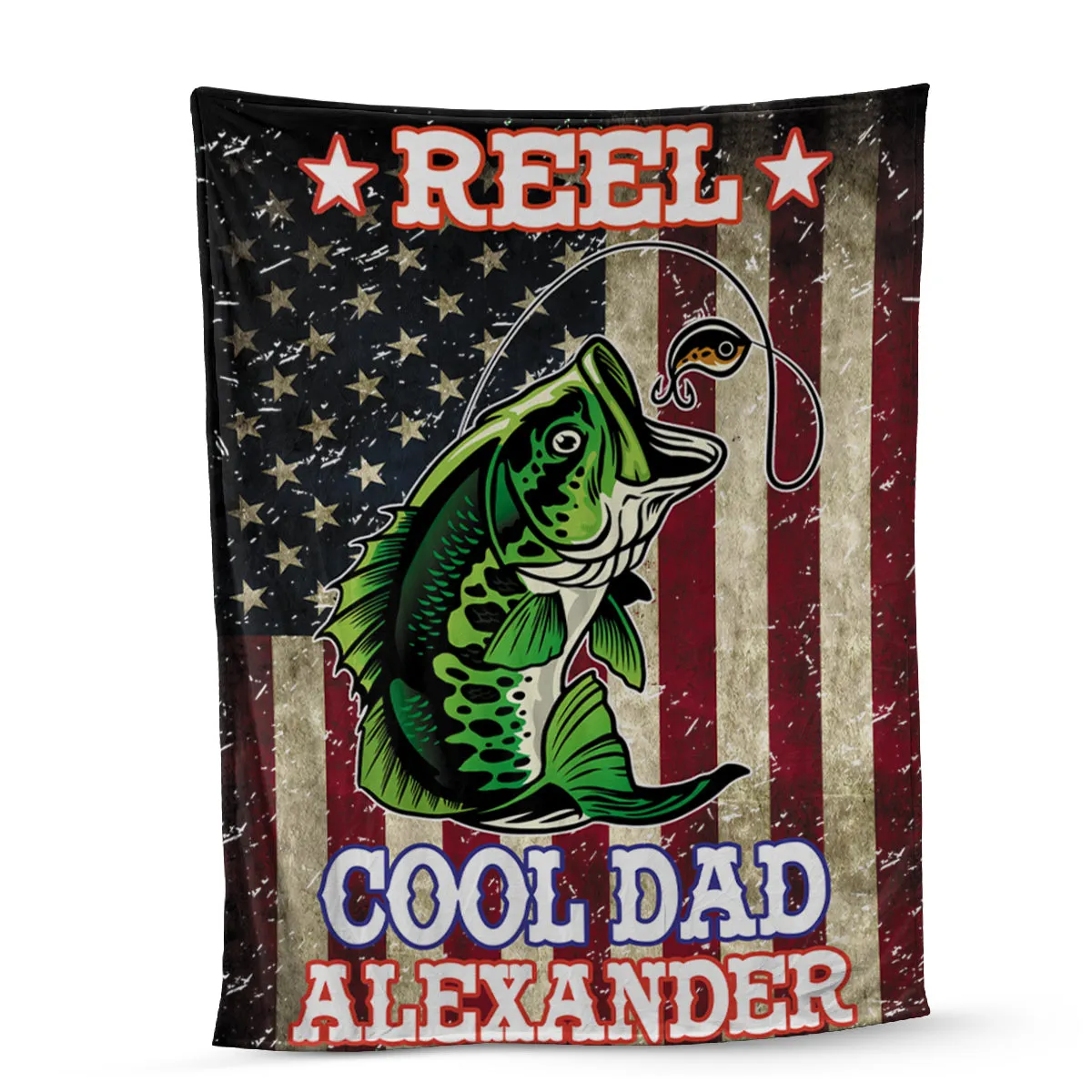 Teesdily | Fishing Dad Customized Fleece Blanket Reel Cool Dad Soft Sofa Blanket Grunge American Flag Fleece Blankets American Fishing Lover Gifts