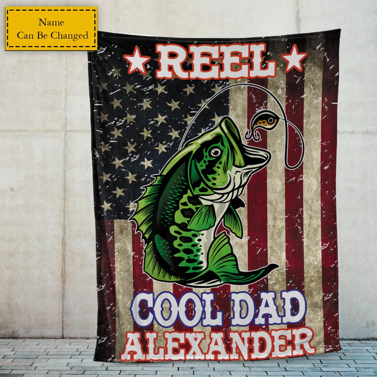 Teesdily | Fishing Dad Customized Fleece Blanket Reel Cool Dad Soft Sofa Blanket Grunge American Flag Fleece Blankets American Fishing Lover Gifts