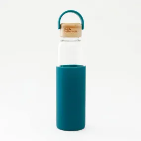 The Better Home Borosilicate Glass Water Bottle with Sleeve (500ml) | Bamboo Lid & Silicon Sleeve | Fridge Water Bottles for Home, Office & Gym | Water Bottles for Fridge (Aqua, Pack of 1)