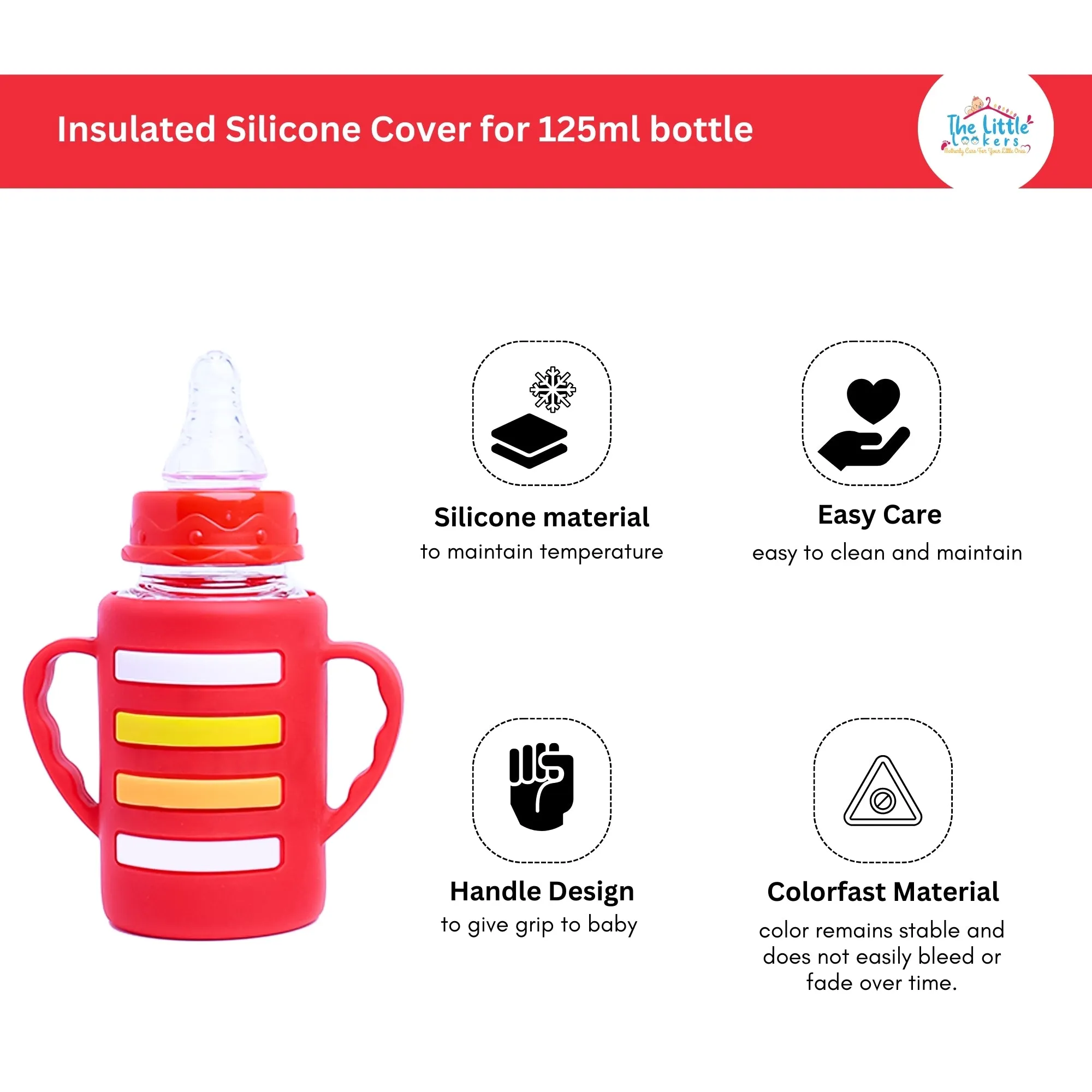 THE LITTLE LOOKERS Baby Bottle Cover with Handle/ Silicone Warmer Cover for Baby/Newborn/Infants/Toddlers-120ml & 240ml Combo ( Pack of 2)