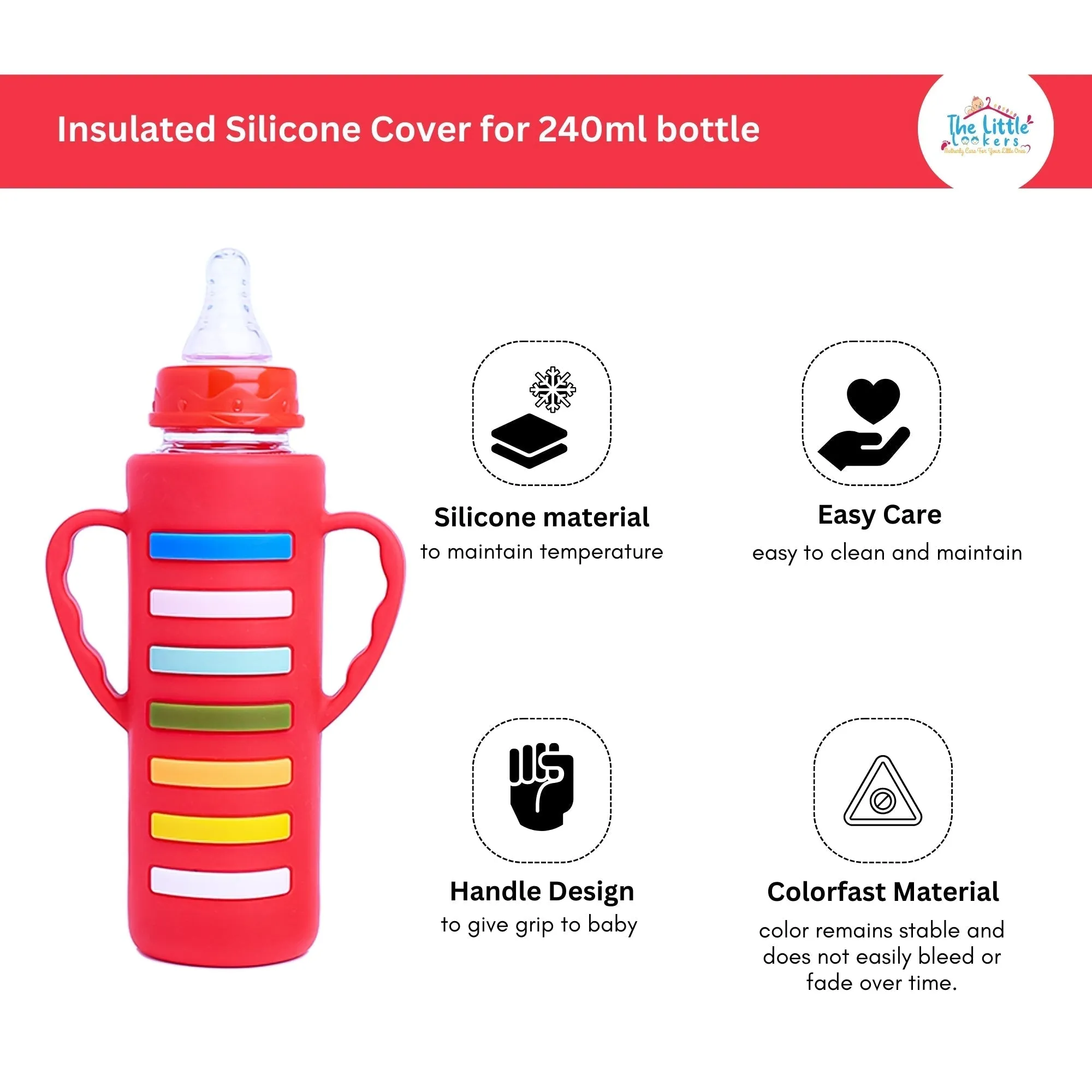 THE LITTLE LOOKERS Baby Bottle Cover with Handle/ Silicone Warmer Cover for Baby/Newborn/Infants/Toddlers-120ml & 240ml Combo ( Pack of 2)