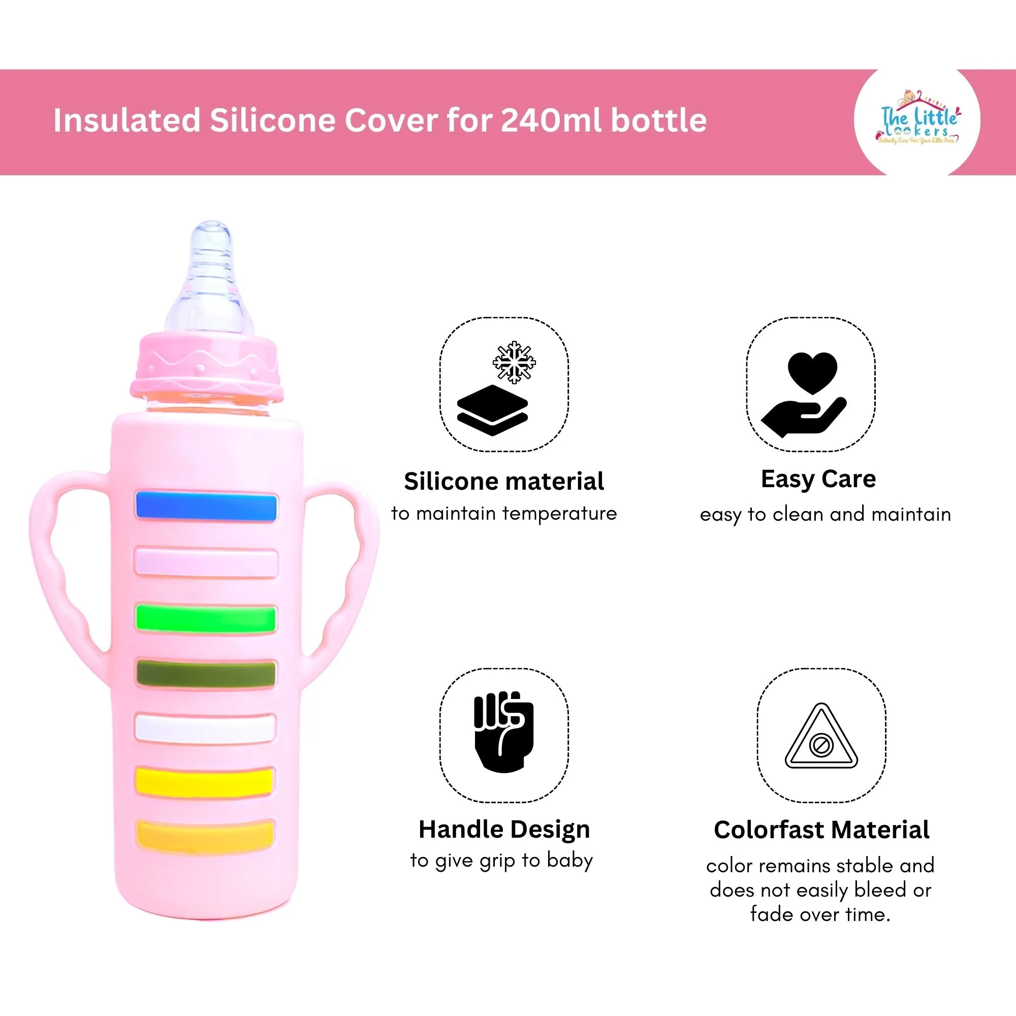 THE LITTLE LOOKERS Baby Bottle Cover with Handle/ Silicone Warmer Cover for Baby/Newborn/Infants/Toddlers ( Pack of 2)