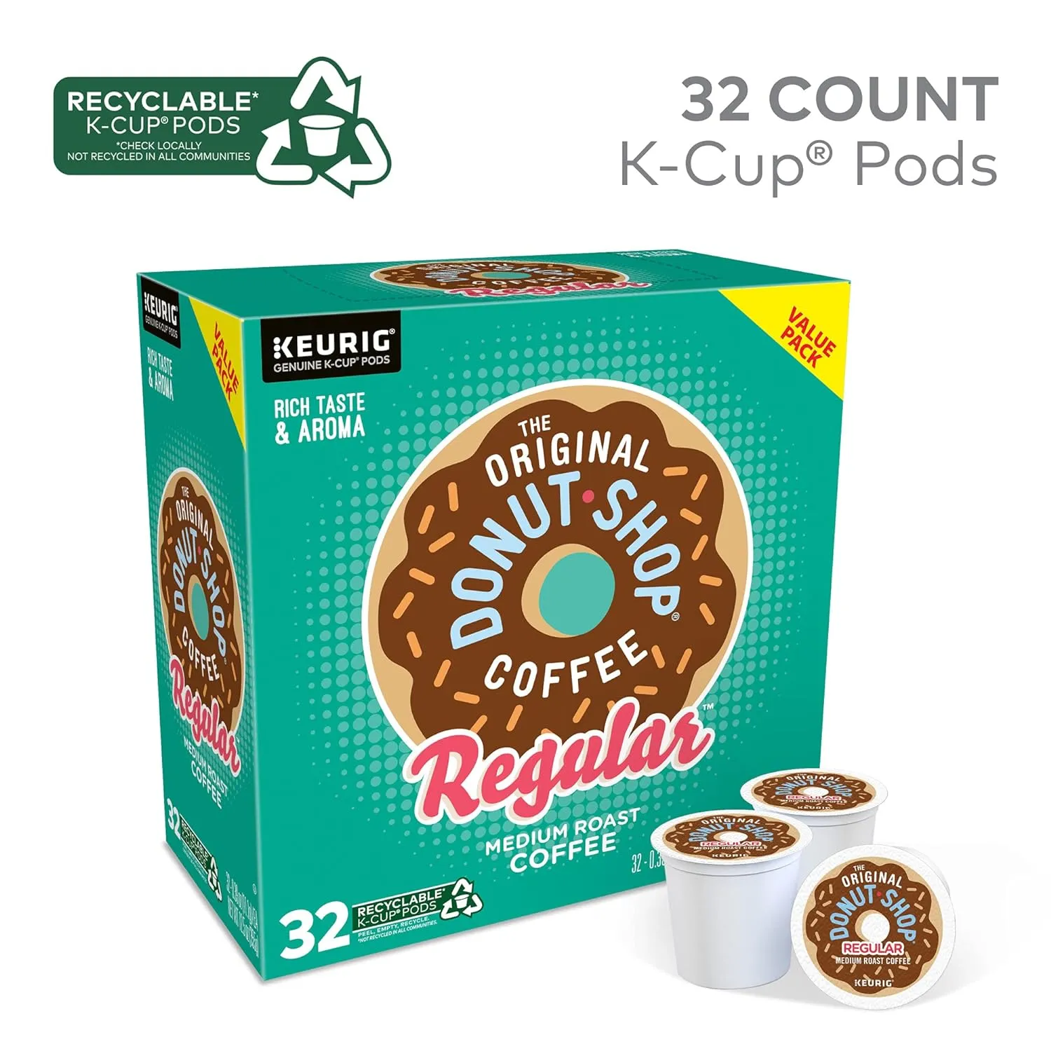 The Original Donut Shop Regular Keurig Single-Serve K-Cup Pods, Medium Roast Coffee, 96 Count (4 Packs of 24)