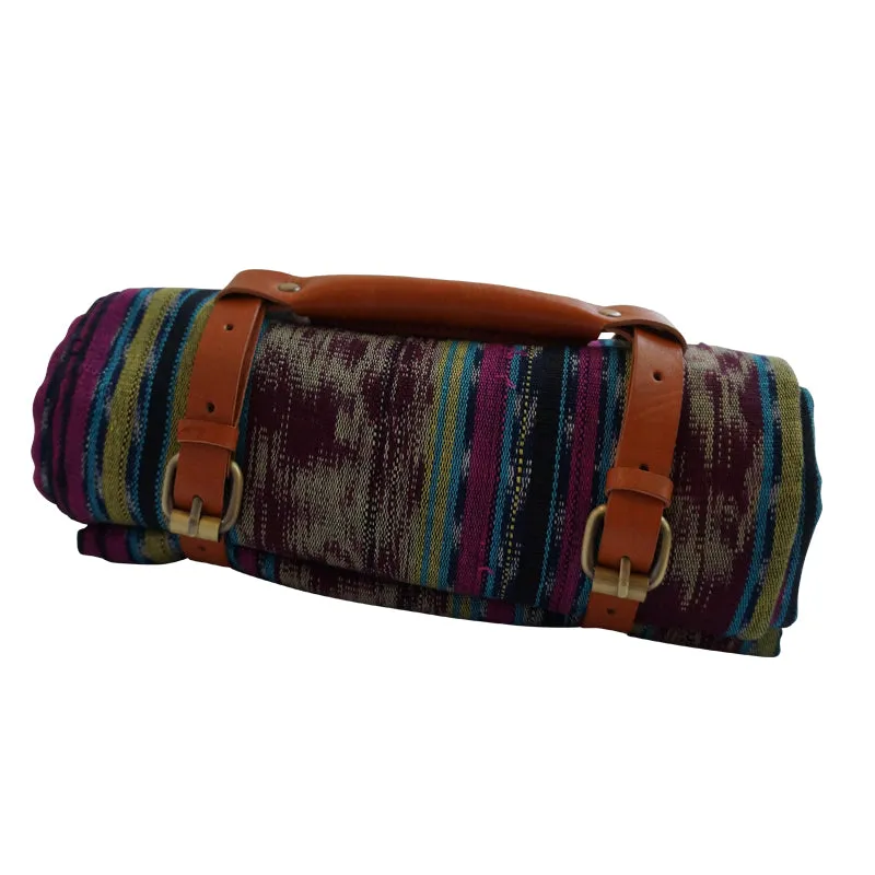 Travel Throw with Leather Carrying Strap