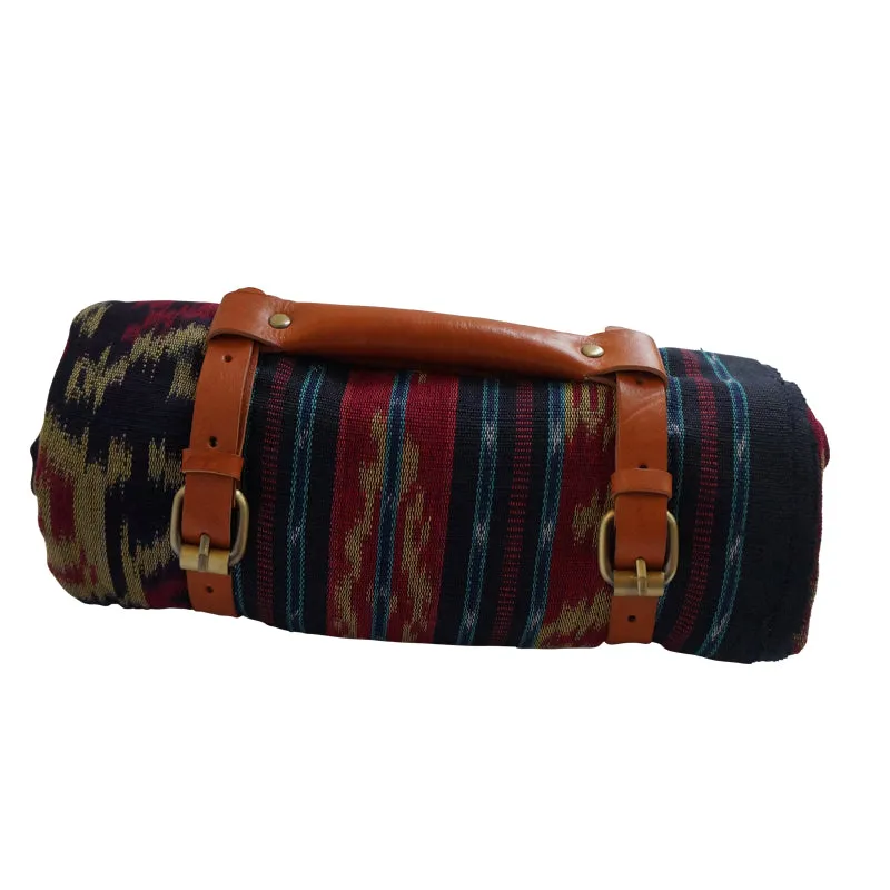 Travel Throw with Leather Carrying Strap