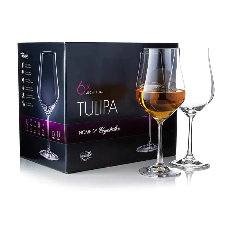 Tulipia Wine Glass Clear Bohemia Crystal Glassware | Set of 6 | 2 x 9 inches | 350ml