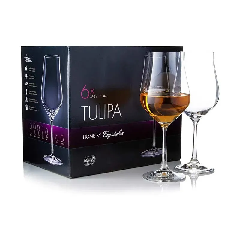 Tulipia Wine Glass Clear Bohemia Crystal Glassware | Set of 6 | 2 x 9 inches | 350ml