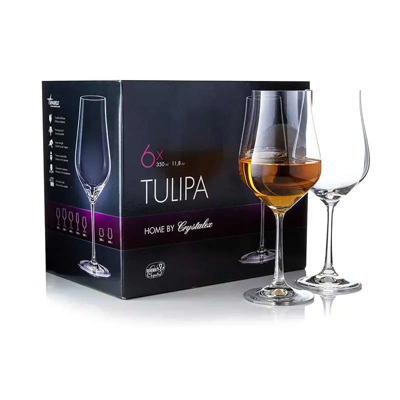 Tulipia Wine Glass Clear Bohemia Crystal Glassware | Set of 6 | 2 x 9 inches | 350ml