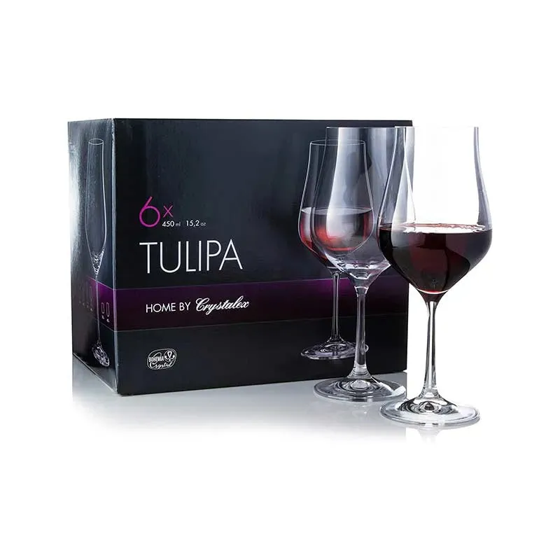 Tulipia Wine Glass Clear Bohemia Crystal Glassware | Set of 6 | 2 x 9 inches | 350ml