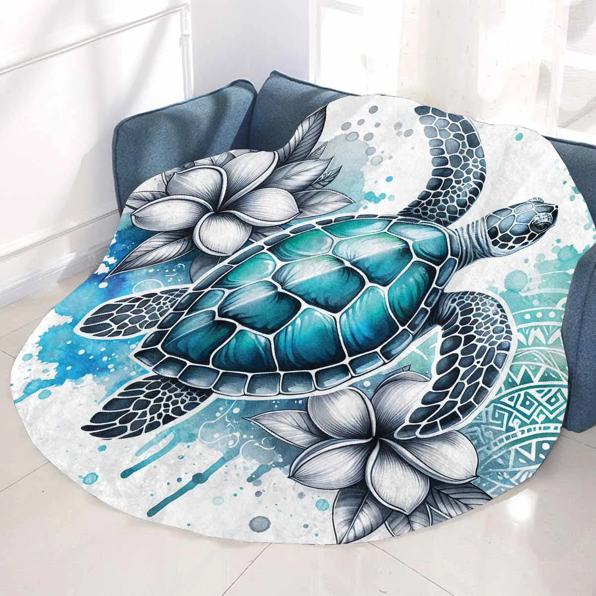 Turtle_Awd35195  Circular Micro Fleece Blanket 47"