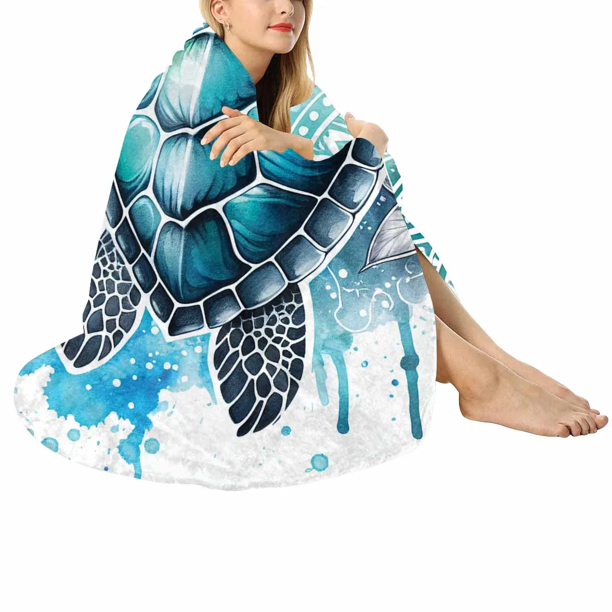 Turtle_Awd35195  Circular Micro Fleece Blanket 47"