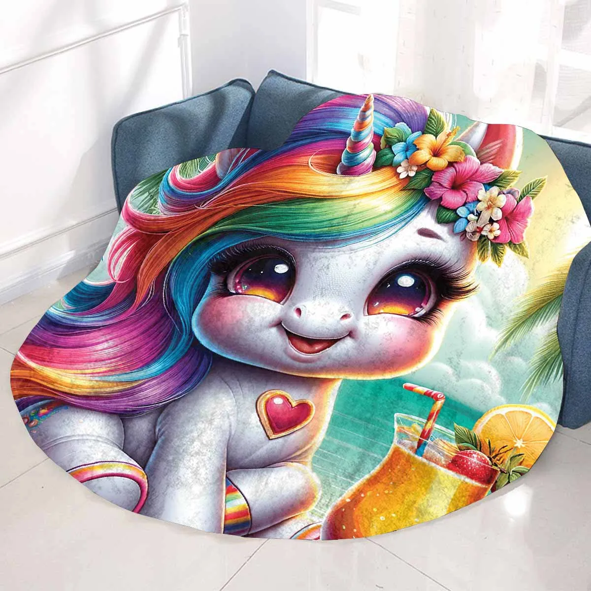 Unicorn_Awd35121  Circular Micro Fleece Blanket 60"