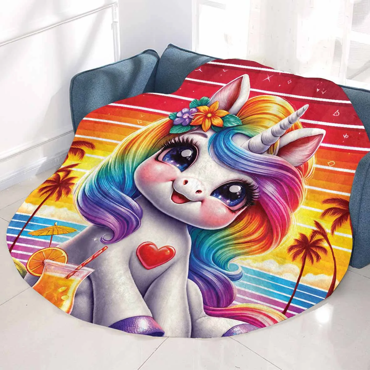 Unicorn_Awd35132  Circular Micro Fleece Blanket 47"