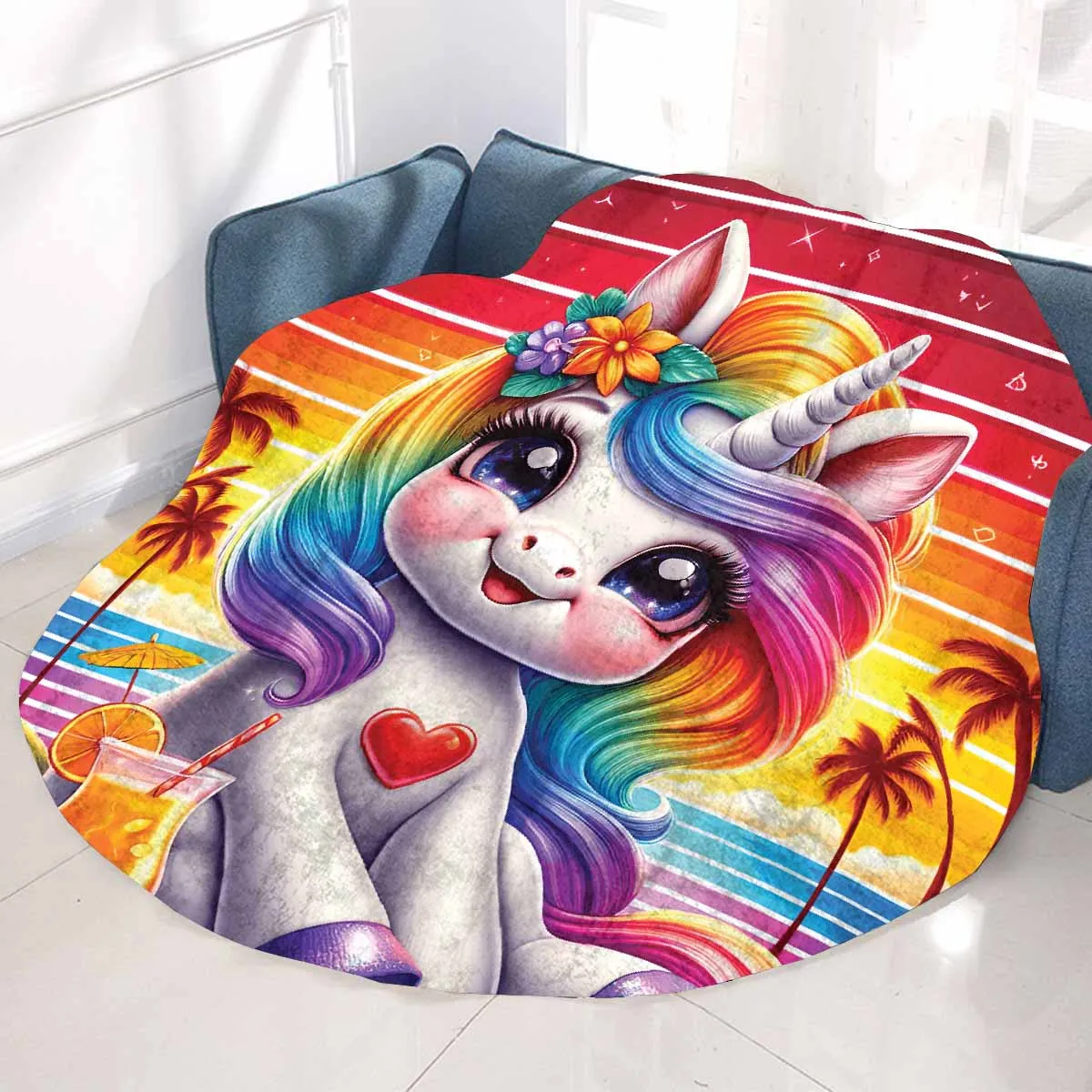 Unicorn_Awd35132  Circular Micro Fleece Blanket 60"