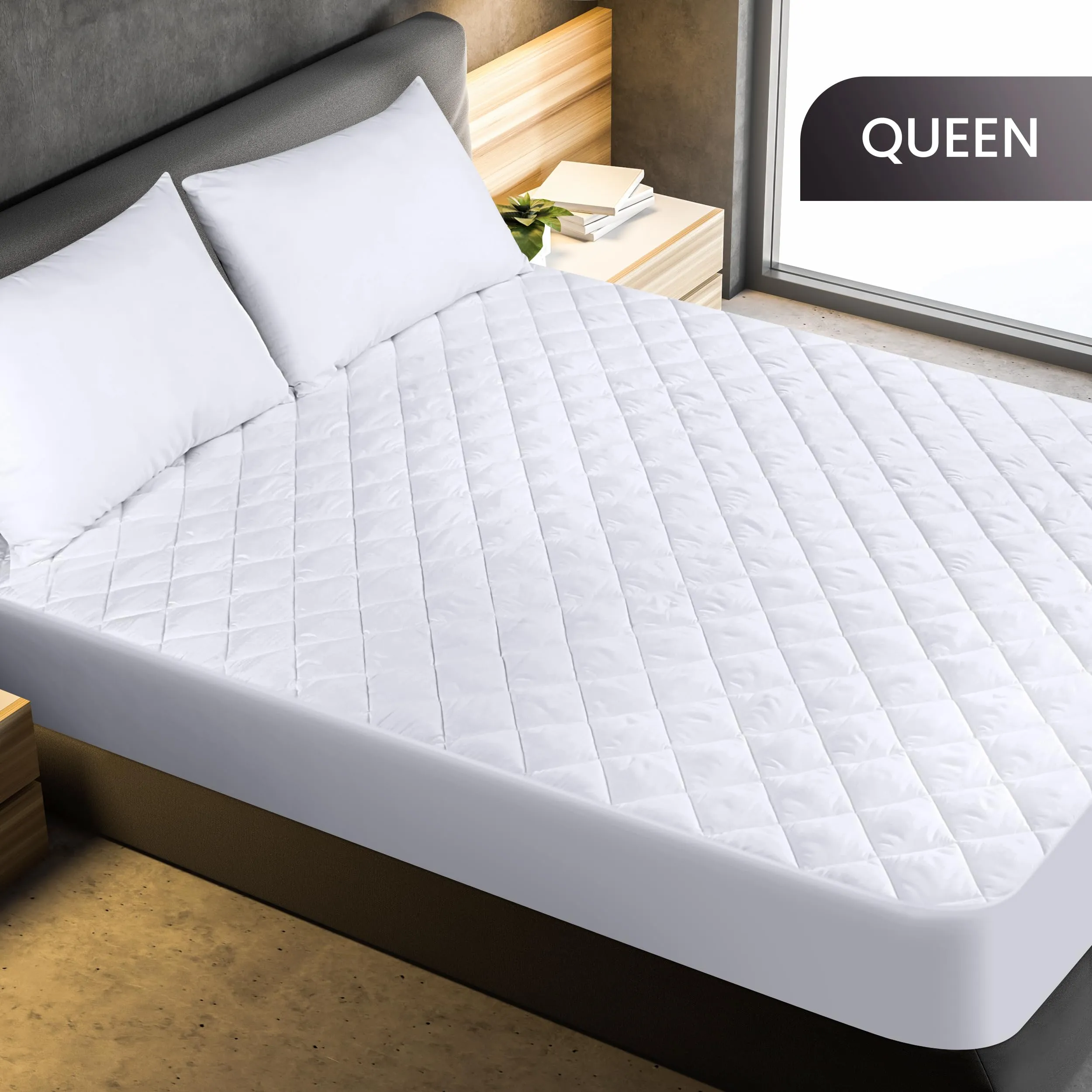 Utopia Bedding Quilted Fitted Mattress Pad (Queen) - Elastic Fitted Mattress Protector - Mattress Cover Stretches up to 16 Inches Deep - Machine Washable Mattress Topper