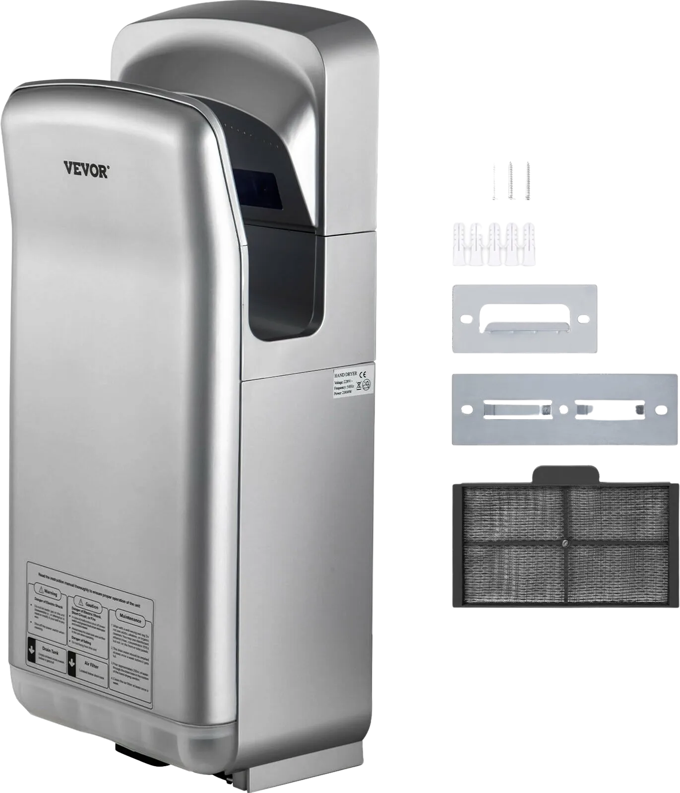 Vevor Jet Hand Dryer 1600W Vertical Wall Mount High-Speed Automatic New