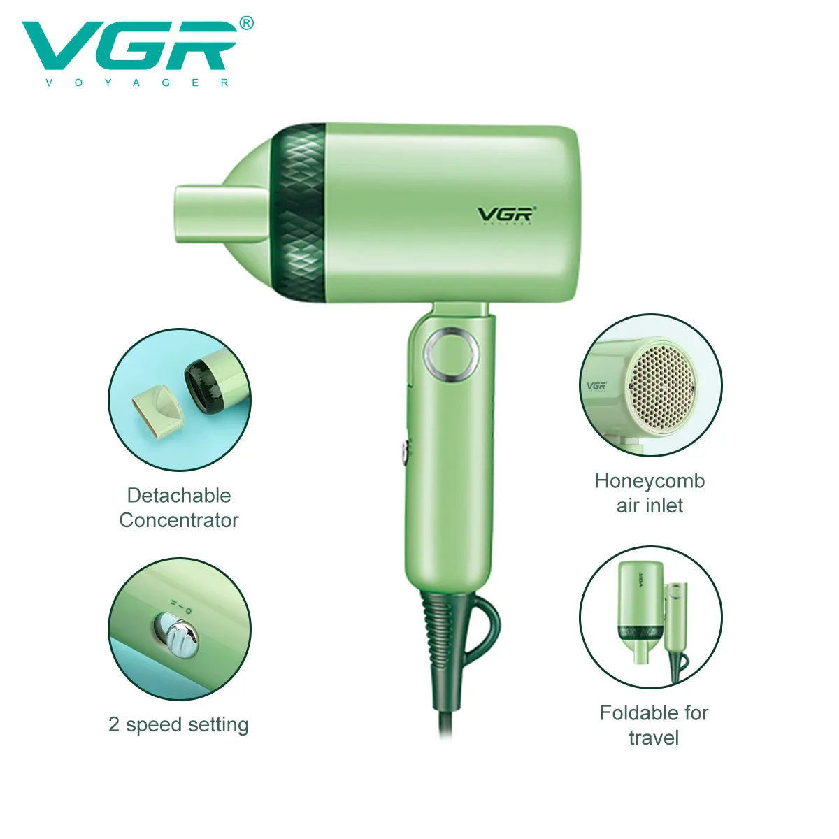 VGR V-421 Professional Foldable Hair Dryer 1200W DC Motor 2 Speed Settings