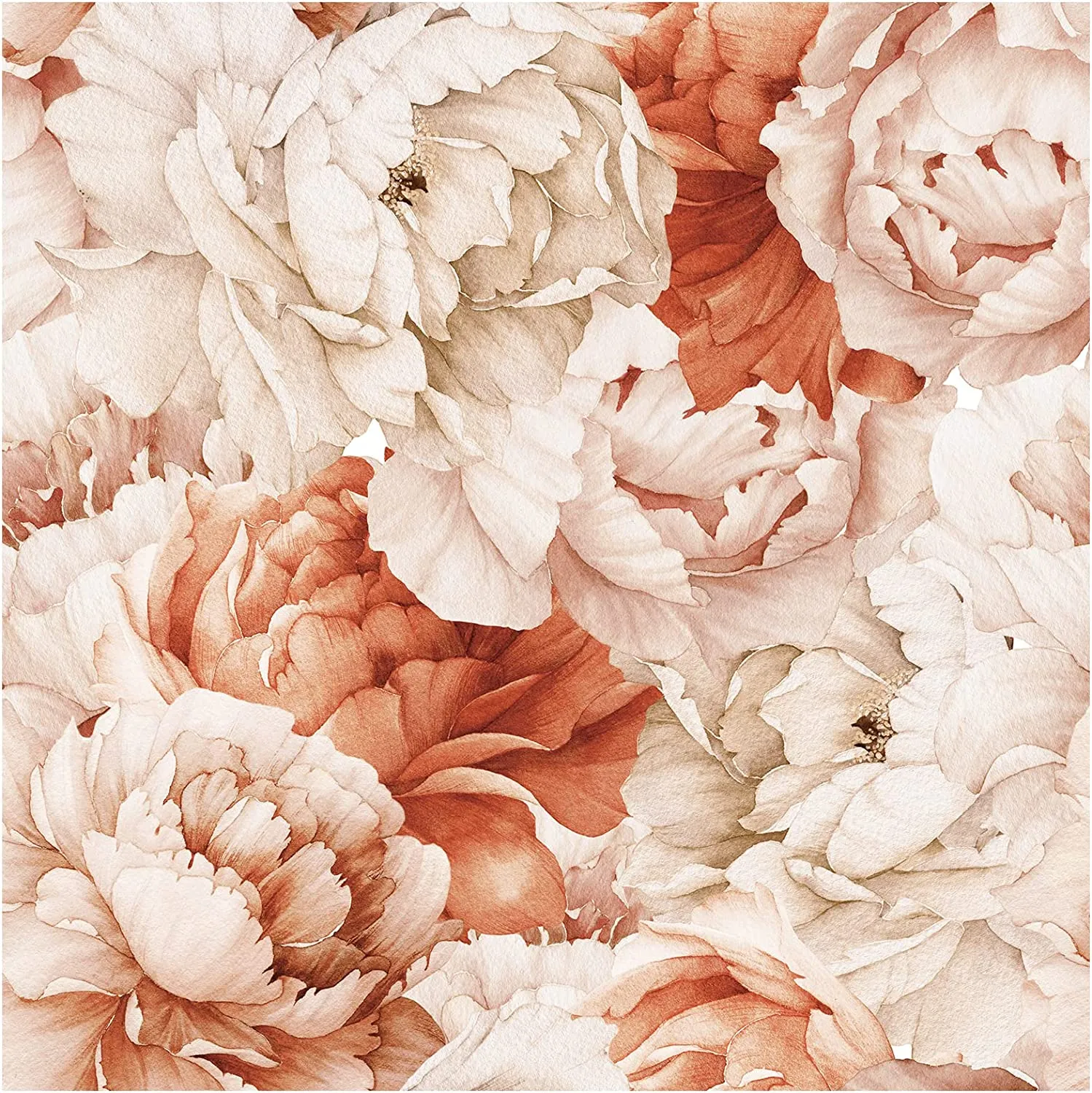 Vintage Peony Floral  Wallpaper Self Adhesive Mural 17.7in x 9.8ft