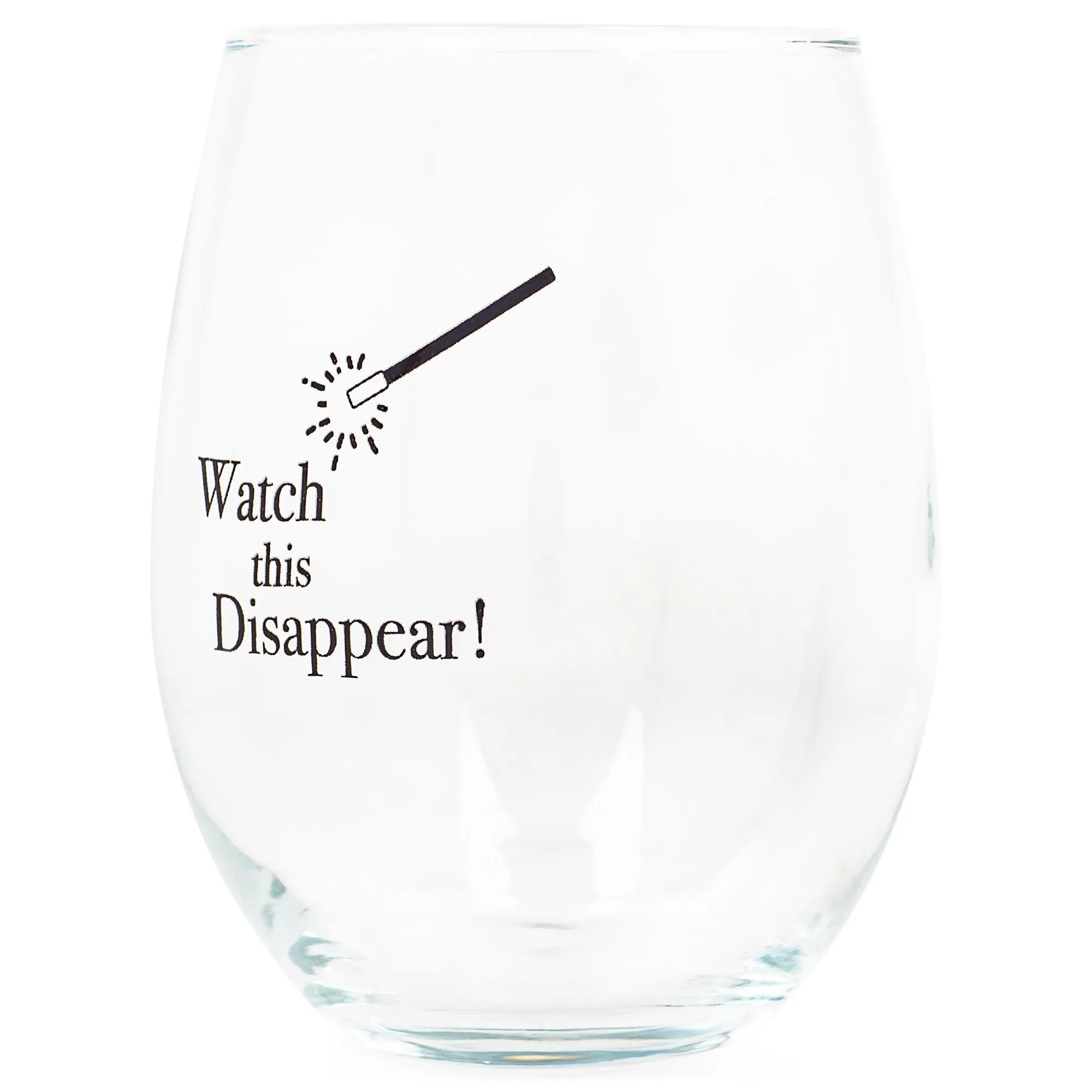 Watch This Disappear Magic Black 14 ounce Glass Stemless Wine Glass