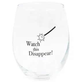 Watch This Disappear Magic Black 14 ounce Glass Stemless Wine Glass