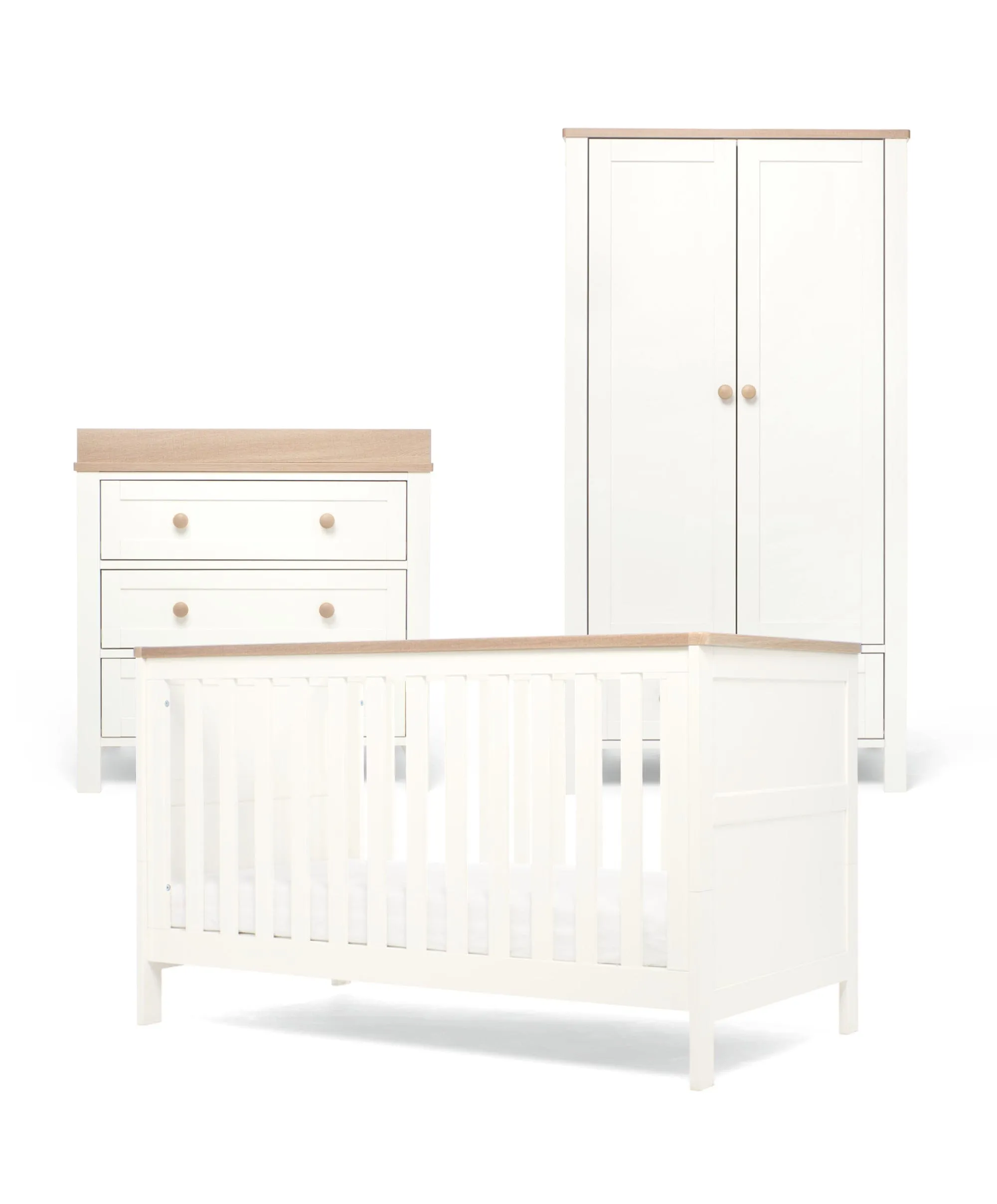 Wedmore 3 Piece Cotbed Range with Dresser Changer & Wardrobe - White/Natural