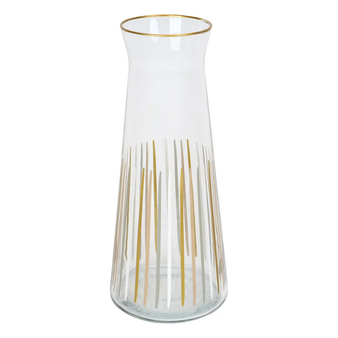 White & Gold Striped Christmas Glass Carafe - 25cm